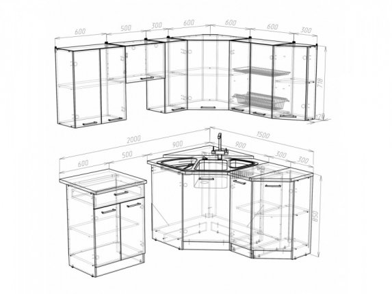 Гарнитур кухонный Кира Мега Оптима угловой 1500х2000
